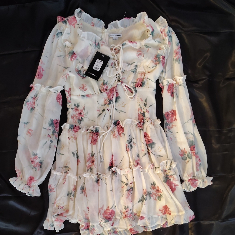 Fashion Nova Cream Floral Mini Dress